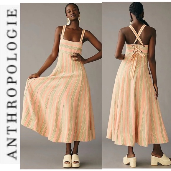 ANTHROPOLOGIE MAEVE SQUARE NECK TIE BACK A-LINE HALTER Maxie‎ DRESS ORANGE SZ 12 - Picture 3 of 16